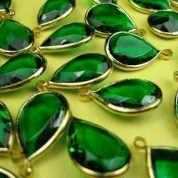 6 Lucite Green Tear Drop Channel Charm Beads 18mm Length