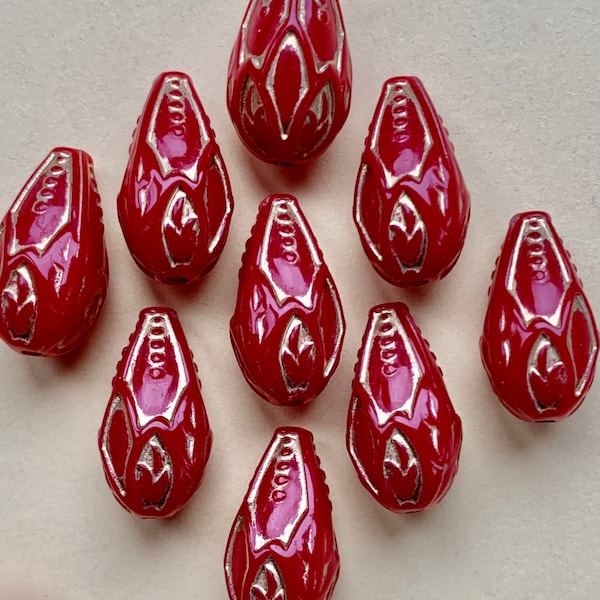 10 Red and Gold Tear Drop Shape beads 20mm Jewelry Making Acrylic for Necklace Earrings DIY Craft