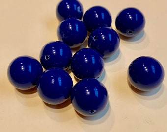 15 Grandes Perles Bleu Marine vintage Perles Rondes 12mm