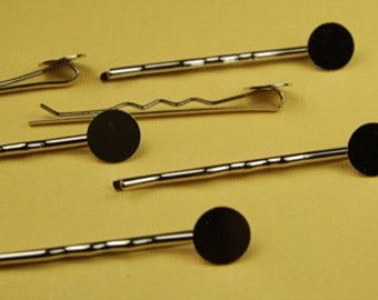 1849FD Hair Clip Bobby Pin Hair Craft Finding 10mm Pad Silver Brass 63mm 12 Qty 
