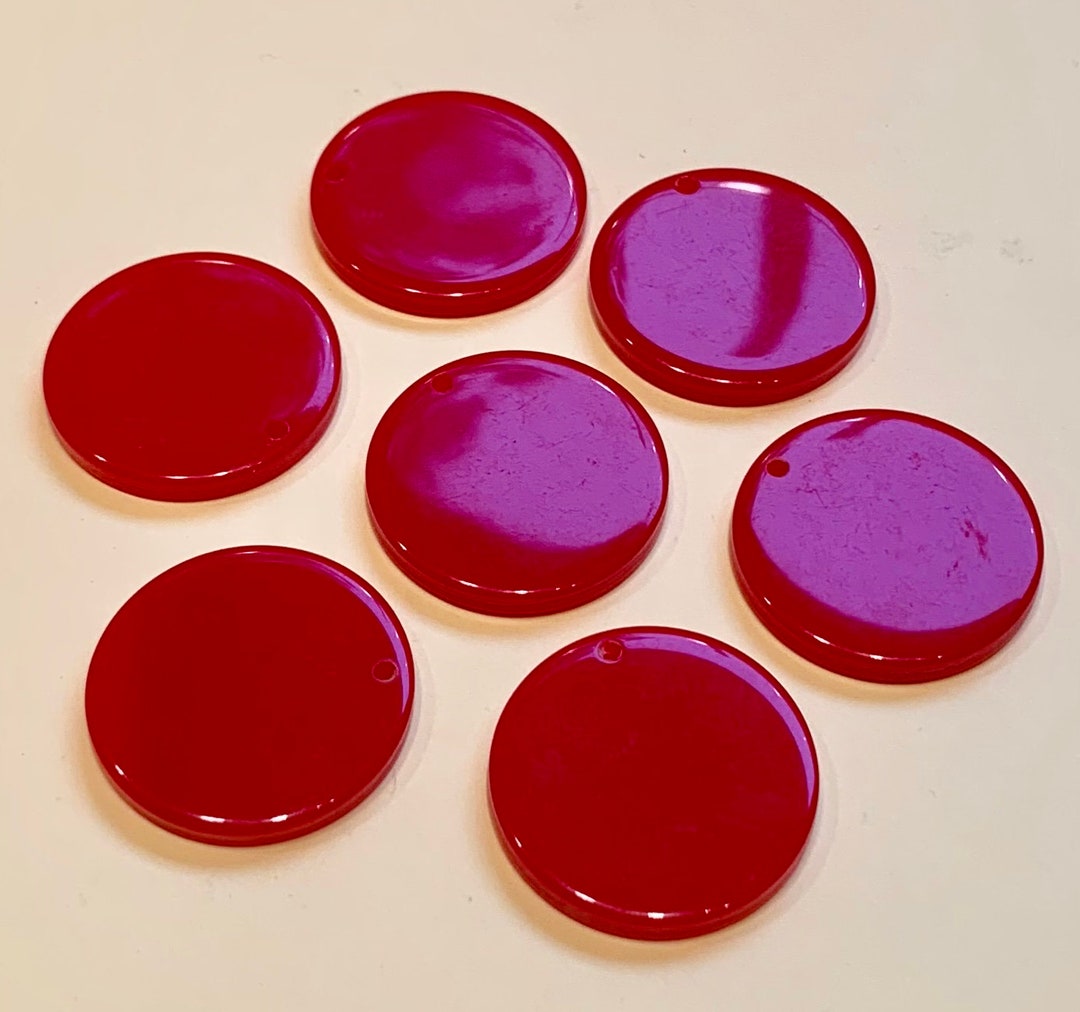 6 Vintage Red Flat Disc Beads With Hole for Pendant Etsy