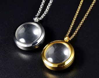 Locket Necklace 30mm Silver or Gold Stainless Steel Screw on Closure Charm Locket Necklace