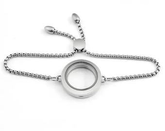 25mm Plata Acero Inoxidable Magnético Twist Closure Charm Locket Bracelet con Cadena Ajustable en Plata