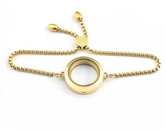 25mm Gold Stainless Steel Magnetic Twist Closure Charm Locket Bracelet with Adjustable Chain in Gold