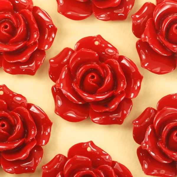 Large Resin Red Lucite Rose Pendants