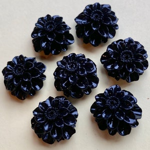 6 Black Dahlia Flower Cabochons Flat Back 12mm