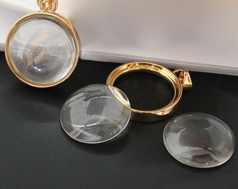 Or Rond Verre Médaillon Or Pendentif Grand 28mm