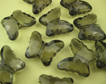 6 Large Lucite Smokey Grey Butterfly Beads