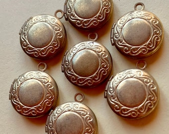 6 Vintage Brass Round Gold Pendant Lockets with Pattern 13mm #298