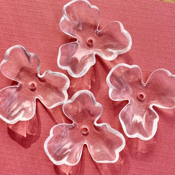 6 Clear Large Lucite Vintage Flowers 38mm x 28mm Clear Beads For DIY Necklace/Earrings/Hairpin DIY Parts Jewelry Findings Components