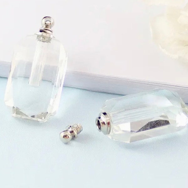 Glass Faceted Crystal Vial Perfume Bottle Charm Necklace Jewelry Pendant DIY