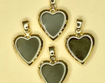 6 Gold Brass Heart Locket with Inlay for Jewelry Making Gift Photo Frame Charms Pendants Photo Necklaces 20mm #174