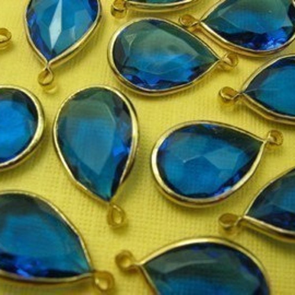 6 Lucite Blue Tear Drop Channel Charm Beads 18mm Length