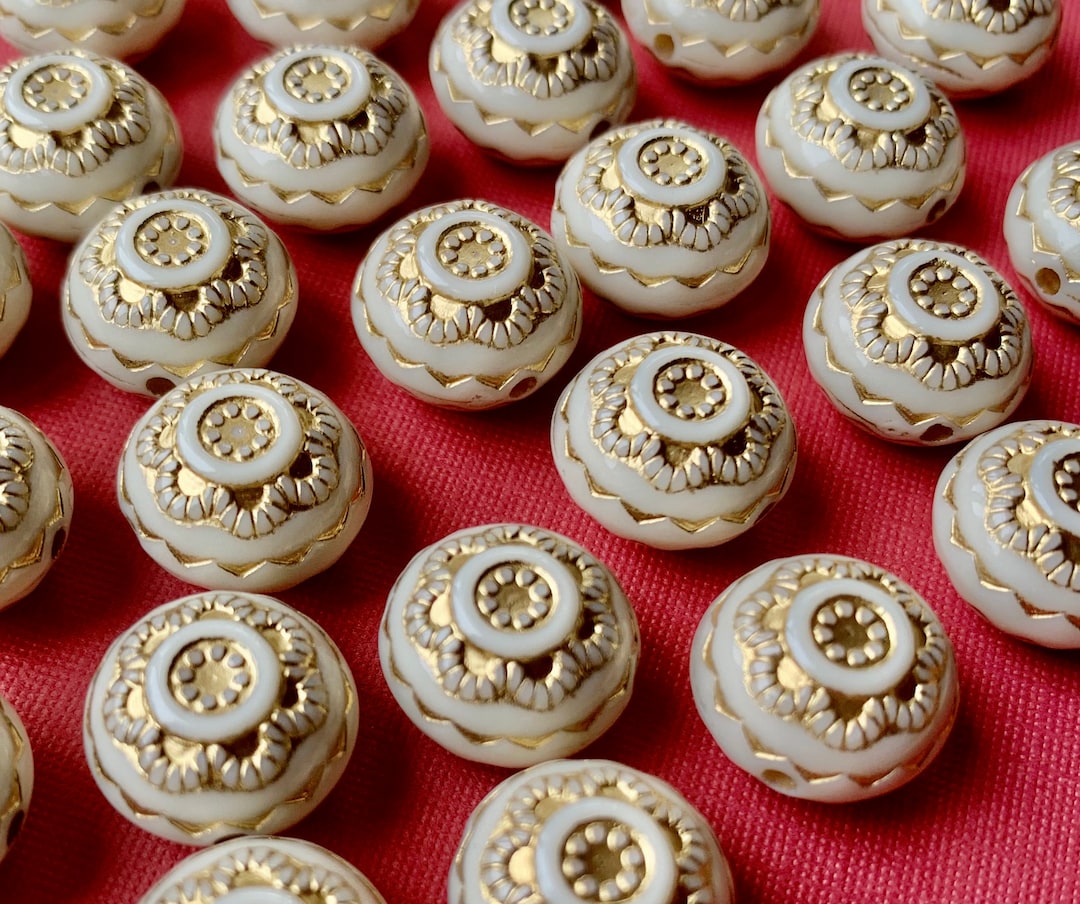 10 Vintage Ivory and Gold Beads 13mm DIY Necklace Bracelet Etsy