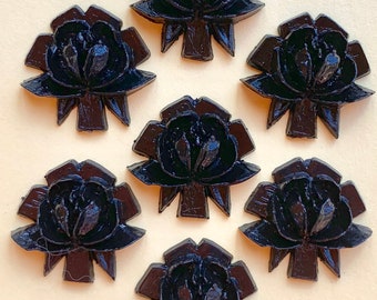 6 Cabochons de fleurs de résine de rose noire 20mm taille de dix sous