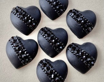 6 Black Heart Cabochons Flat back Cabochon 20mm 1 inch