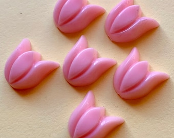 6 Vintage Pink Resin Tulip Flower Cabochons 10mm