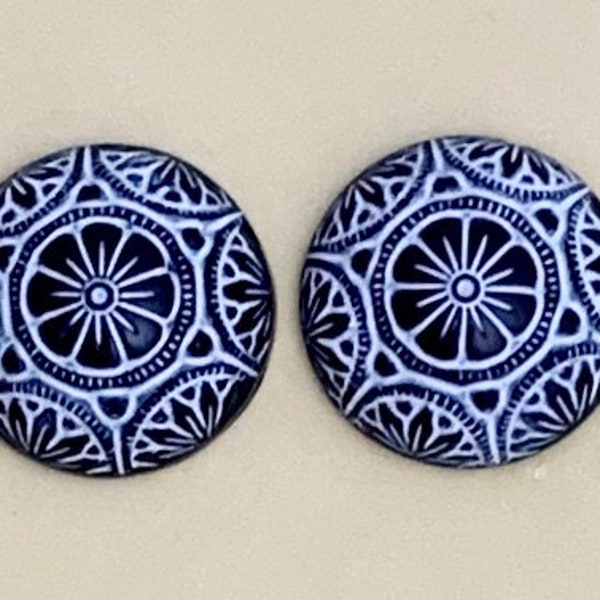 2 Mosaici vintage giapponesi in vetro bianco e nero dipinti a mano in vetro ceco 18 mm RARI #807