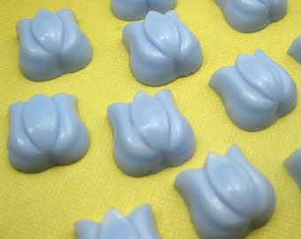 6Vintage Blue Milk Glass Tulip Flower Cabochons 15mm dime size