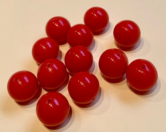 6 Large 1/2 inch Coral Orange Vintage Round Beads