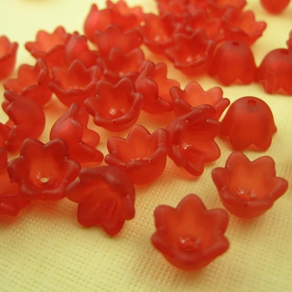 50 Vintage Red Lucite Tulip Beads 10mm