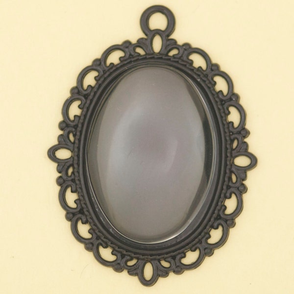 5 Plateau à pendentif noir, médaillon à sertir vierge, 40 mm x 30 mm, monture cabochon noir, base camée avec verre