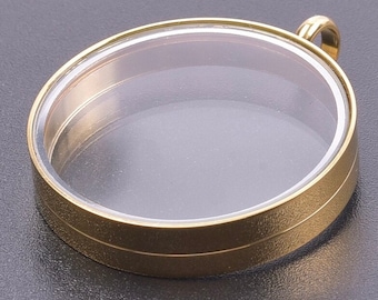 Gold Floating Medaillon Halskette 30 mm Gold Anhänger mit Kette Edelstahl hält 3 Viertel # 31