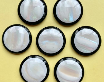 6 Large Vintage Black and white Cabochons 20mm