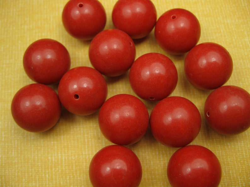 6 Large Vintage Round Red Beads 15mm image 2