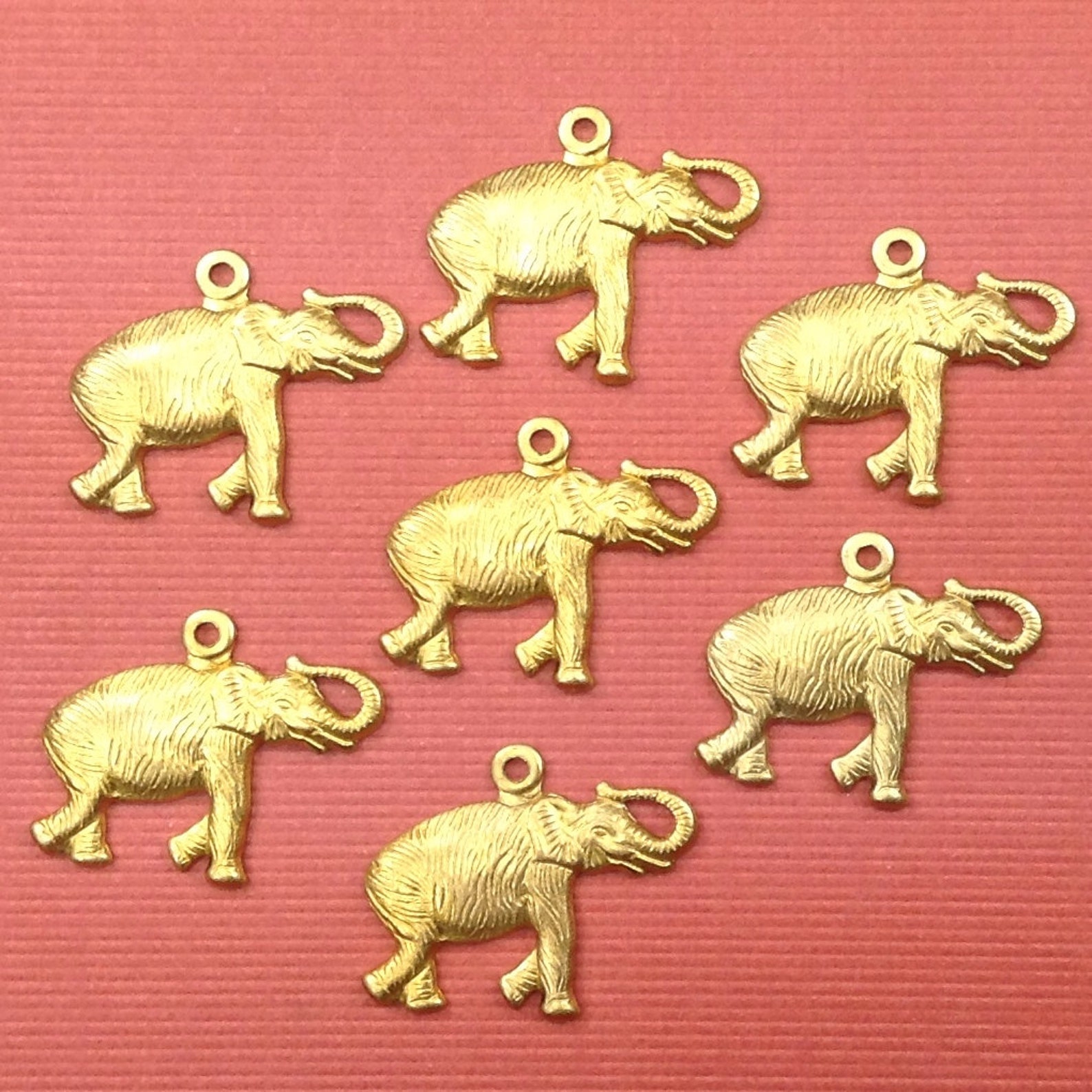 6 Small Brass Gold Elephant Charms Beads Etsy