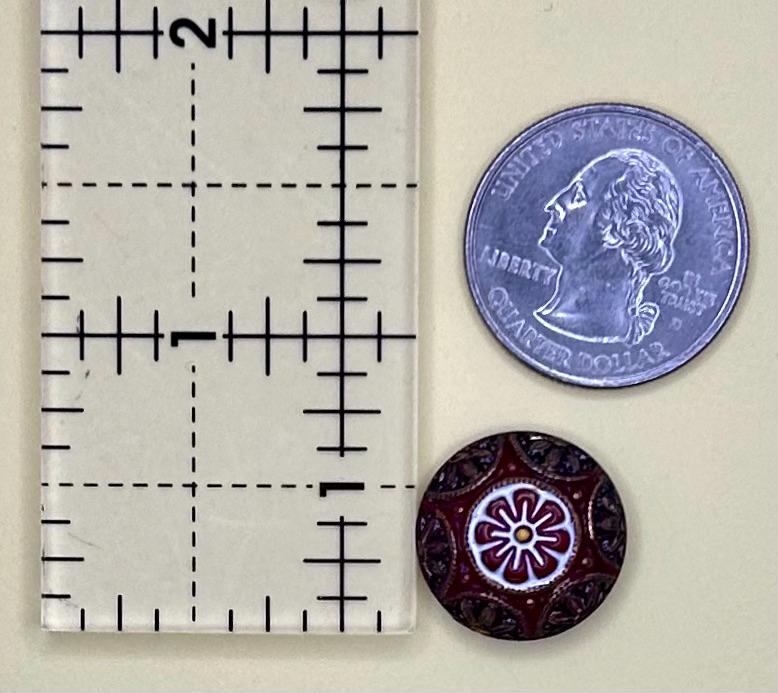 6 Vintage Japanese Glass Red Black Gold Mosaic Hand Painted Czech