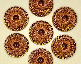 6 Amber Brown Round Large German Cabochons Flower Resin 26 mm Cabochons