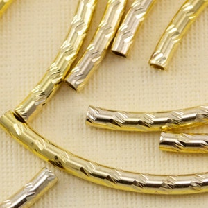 35 Gold Curved Tube Long Connector Bar Beads