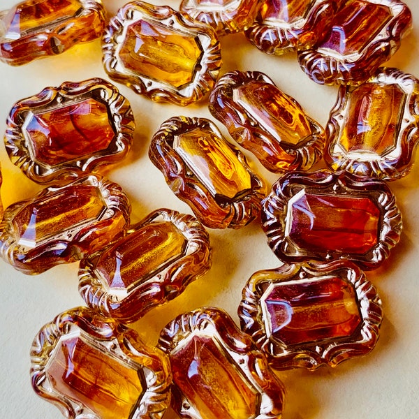 10 Vintage Amber and Gold Baroque Lucite Pendant beads 18mm x 13mm Jewelry Making