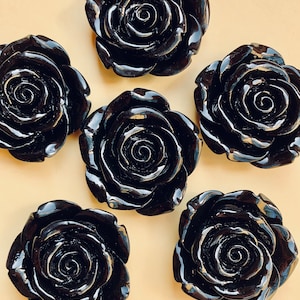 4 Large Black Lucite Pendant Beads Roses 42mm Hole for Beading Necklace Making