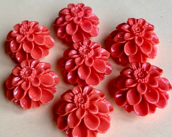 6 Coral Lucite Resin Dahlia Flower Cabochon 18mm