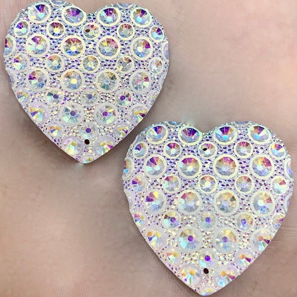 6 White Large Heart Two Hole Beads 35mm