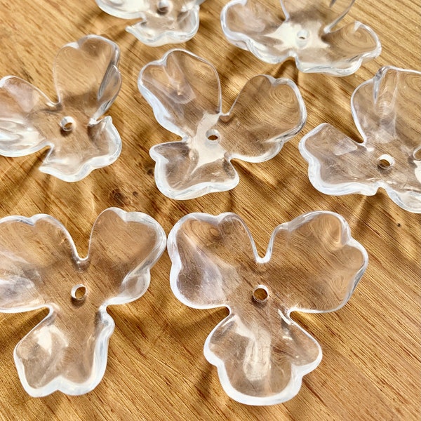 6 Clear Large Lucite Vintage Flowers 38mm x 28mm Clear Beads For DIY Necklace/Earrings/Hairpin DIY Parts Jewelry Findings Components