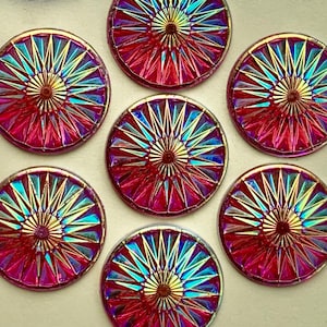 6 Red Round Iridescent Cabochons Flat Back 28mm