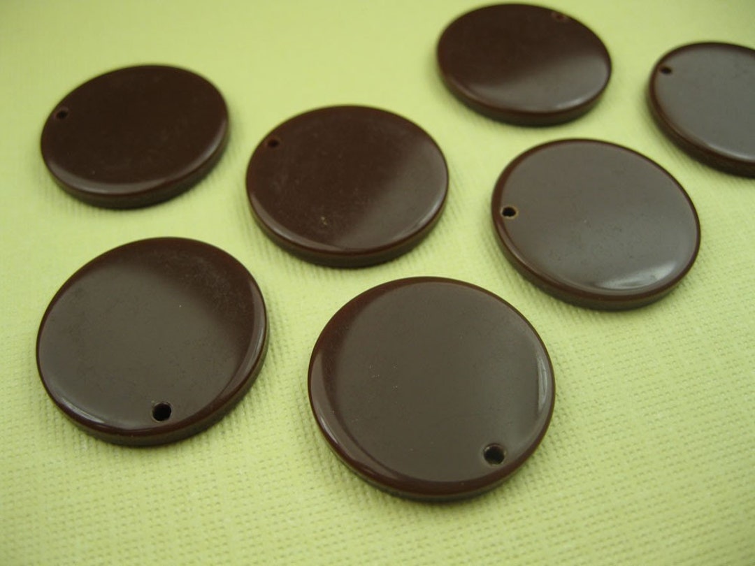 6 Vintage Brown Flat Disc Beads With Hole for Pendant Etsy