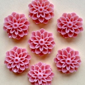 6 Pink Lucite Resin Dahlia Flower Cabochon 15mm