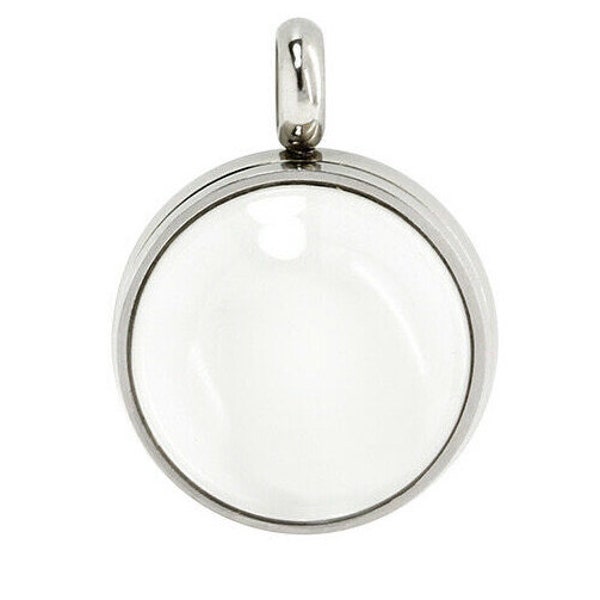 Large Curved Glass Living Memory Locket Floating Locket Necklace Pendant For Women Stainless Steel Jewelry Making DIY 30mm