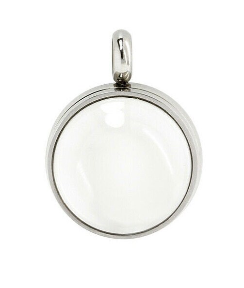 Buy Zysta Silver Round Locket Pendant Necklace 30mm Glossy Stainless Steel  Clear Glass Living Memory Floating Charms Stone Storage at
