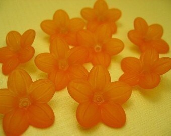 12 Vintage Large Frosted Orange Lucite Flower beads 22mm