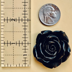 4 Large Black Lucite Pendant Beads Roses 42mm Hole for Beading Necklace Making