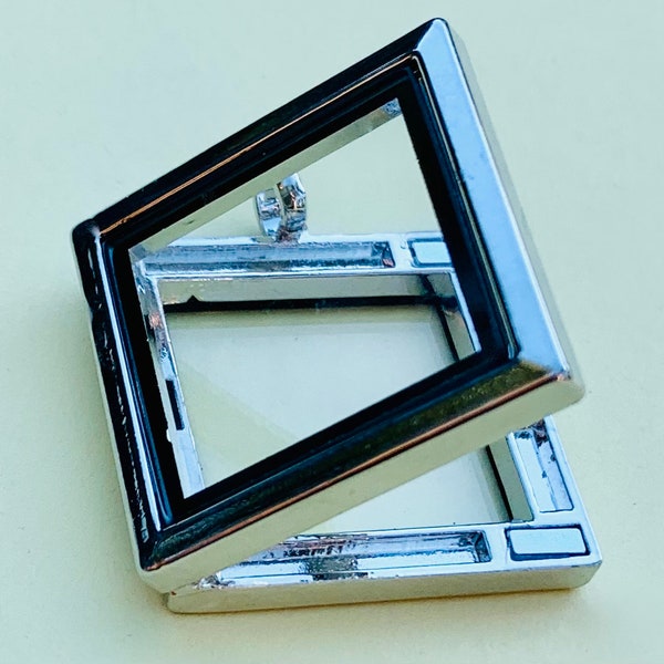 Square Silver Glass Locket Strong Magnetic Hinge Picture Silver Pendant