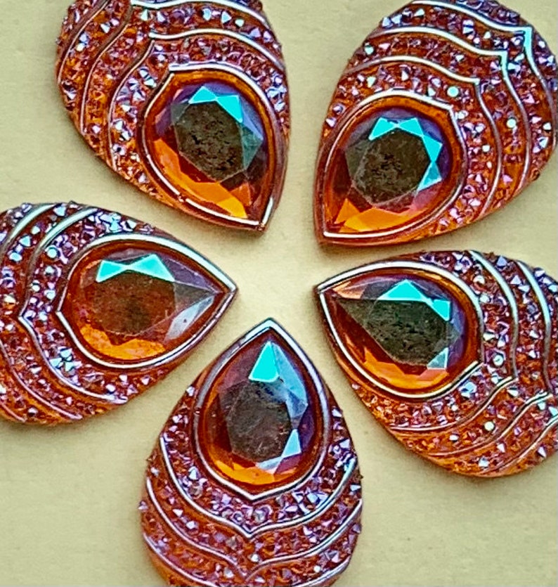 Iridescent Rhinestone 6 Orange Gold Iridescent AB Color Resin Rhinestones Cabochons Flat Back ...