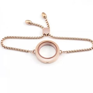 25mm Rose Gold Stainless Steel Magnetic Closure Charm Locket Bracelet with Adjustable Chain in Rose Gold