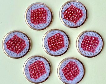 6 Vintage Japanese Red and Gold Milk Glass Cabochons 18mm
