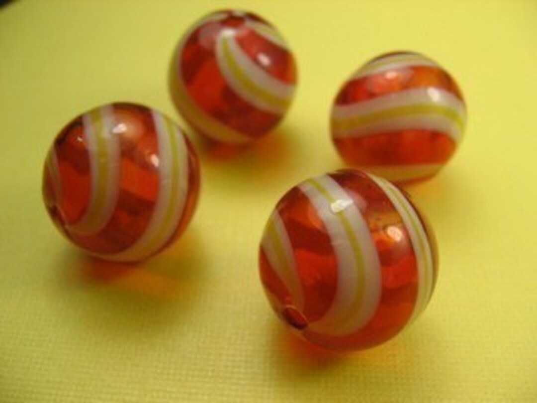 4 Red Hand Blown Glass Beads Etsy